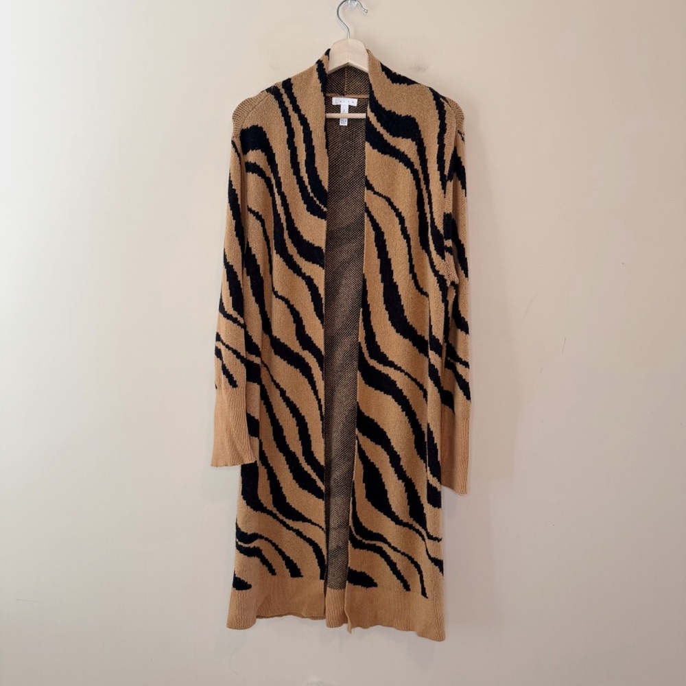 Leith Open-Front Tiger Print Long Cardigan Sweater Size S